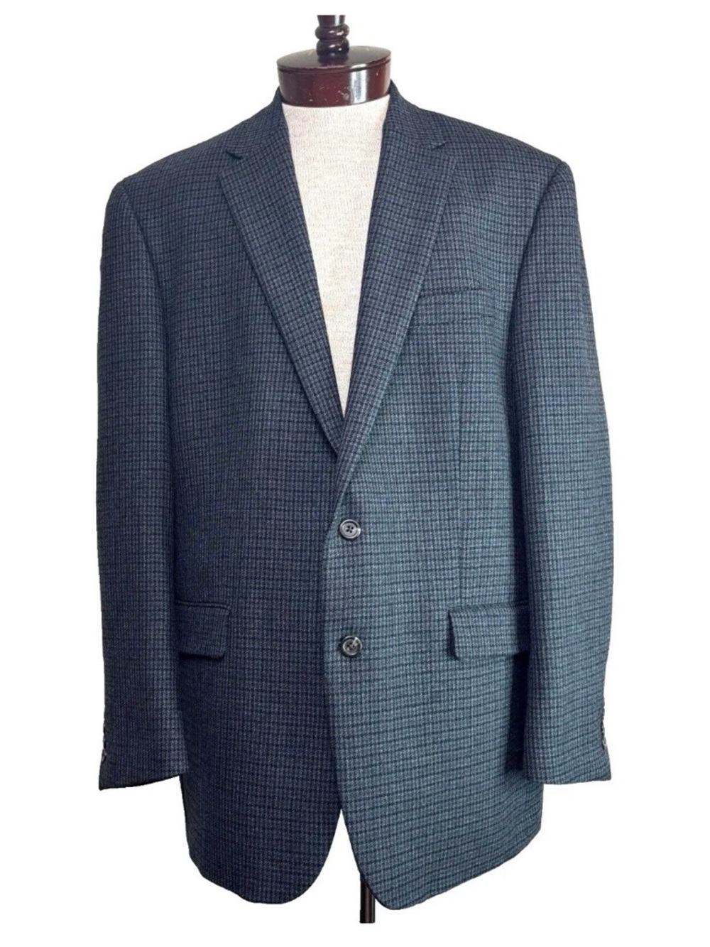 Chaps Wool 48L Men's Navy Bluish-Gray Check Sport Coat